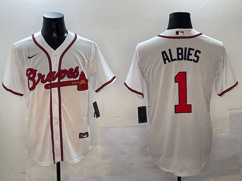 Men Atlanta Braves 1 Albies White Game 2024 Nike MLB Jersey style 4